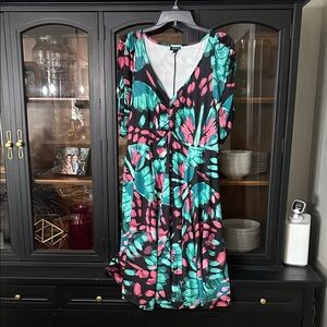 Torrid Black and Pink and teal watercolor Midi Dress